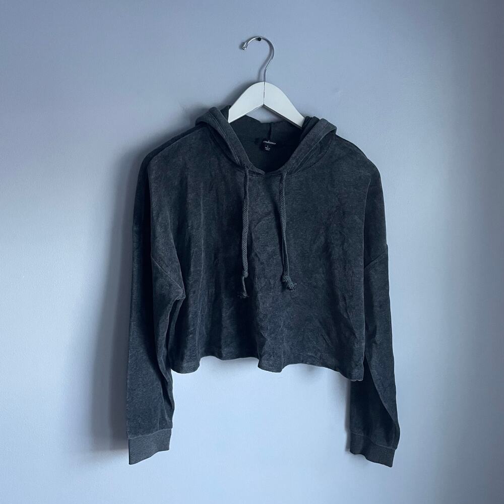 Ambiance Cropped Charcoal Grey Hoodie Sweatshirt Active Shirt Top Large Basic